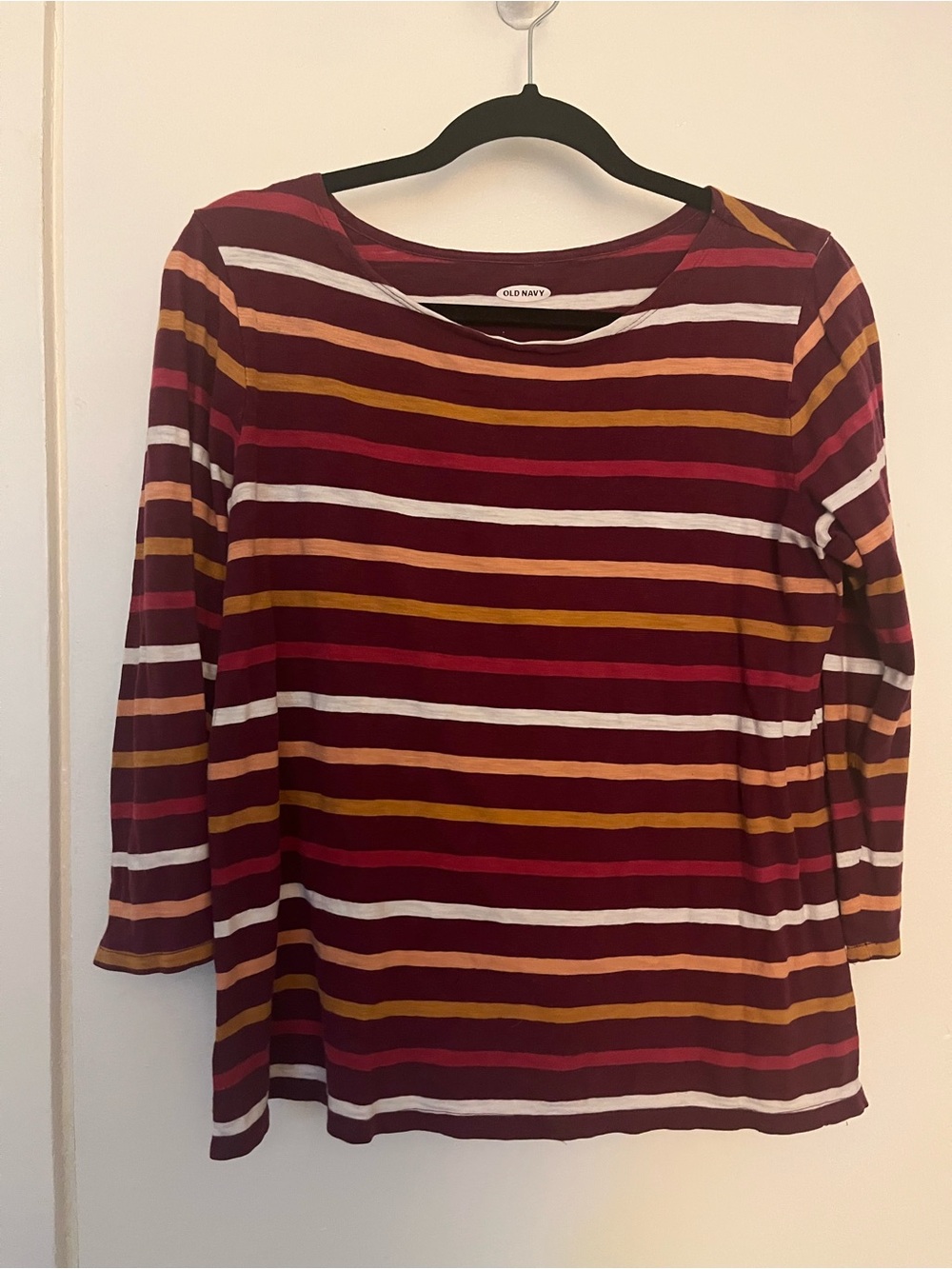 Old Navy Burgundy, Mustard & White Striped Long Sleeve Tee